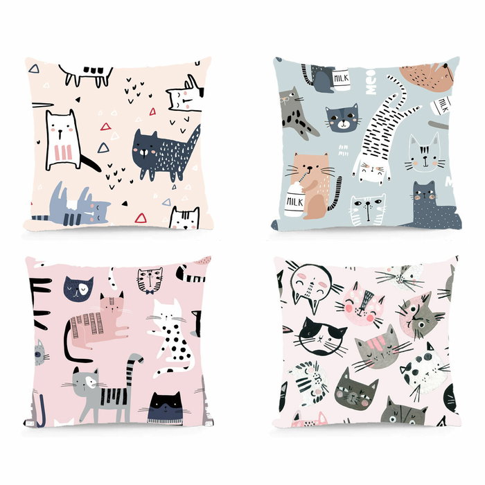 DKD Home Decor Set de 4 Cojines de Gatos Multicolor