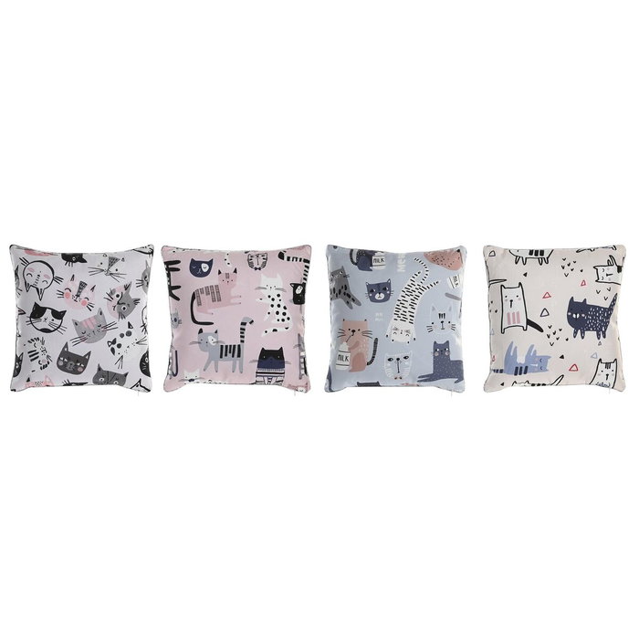 DKD Home Decor Set de 4 Cojines de Gatos Multicolor