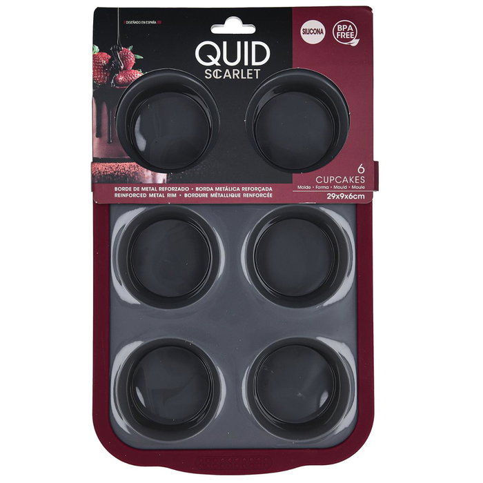 Molde 6 Cupcakes Silicona Reforzado Scarlet Quid 29x18,8x3,8 cm (12 Unidades)