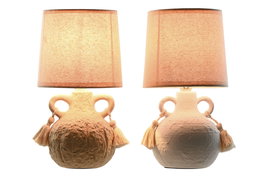 DKD Home Decor Lámpara Sobremesa 15 x 28 x 15 cm Beige Blanco (2 Unidades)