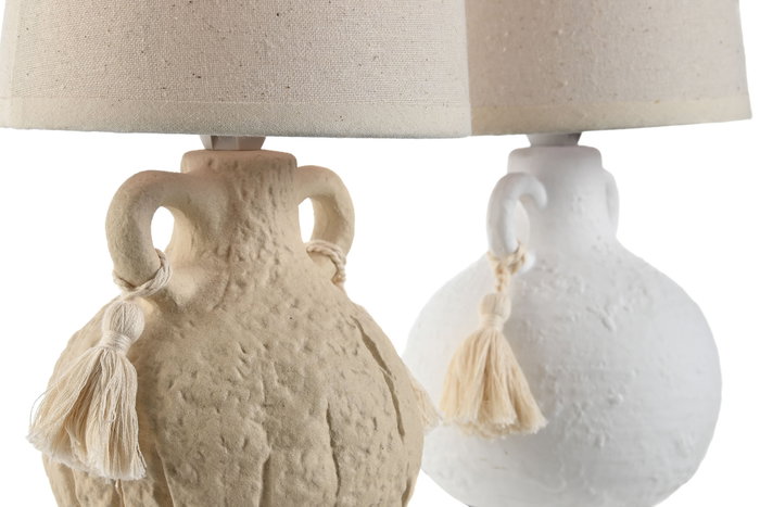 DKD Home Decor Lámpara Sobremesa 15 x 28 x 15 cm Beige Blanco (2 Unidades)