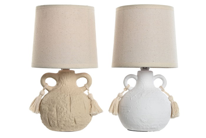 DKD Home Decor Lámpara Sobremesa 15 x 28 x 15 cm Beige Blanco (2 Unidades)