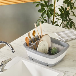 Hermia ET-00109 Escurreplatos de Plástico Gris para Cocina, Diseño Moderno y Duradero, Apto Lavavajillas