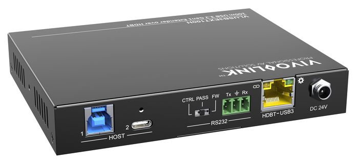 Vivolink VLUSB3EXT100D Extensor USB 3.2 Gen1 HDBT Host, 4 Puertos USB 3.0, Alcance 100m por Cable de Red Cat5e/6/7, para Cámaras, Pantallas Táctiles
