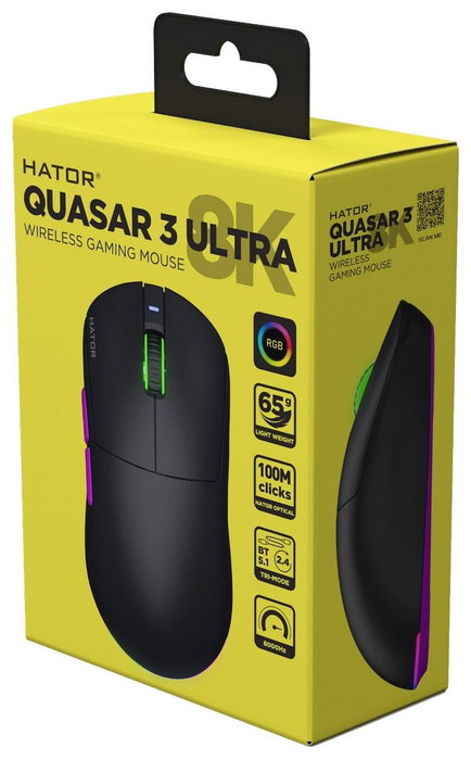 Hator Quasar 3 Ultra 8K HTM770 Ratón Inalámbrico Negro