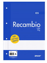 Ancor Recambio 061222 Hojas A4 120 (90g) Cuadricula 4x4 con Taladros