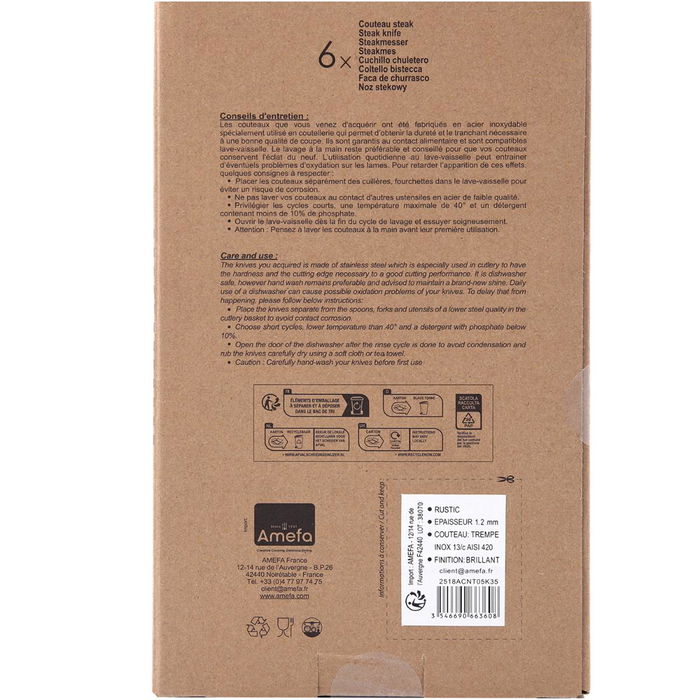 Set 6 Cuchillos Steak Inox +Mango Pp Rustic Lou Laguiole 13-0