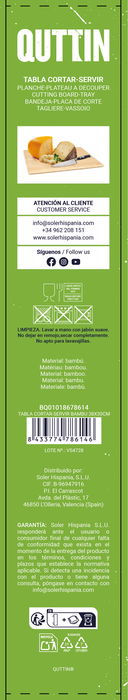 Quttin Tabla Cortar-Servir Bambú 38 cm x 30 cm (12 Unidades)