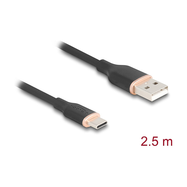 DeLOCK Cable USB 2.0 USB-A a USB-C, 2.5 Metros, Transferencia 480 Mbps, 3A Carga, Color Negro, Referencia 81227