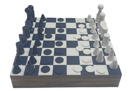 DKD Home Decor Juego de Ajedrez de Madera y Resina Azul Lacado