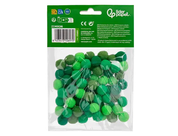 Liderpapel Pompones de Colores Tonalidades Verdes 1,5 cm, 80 unidades