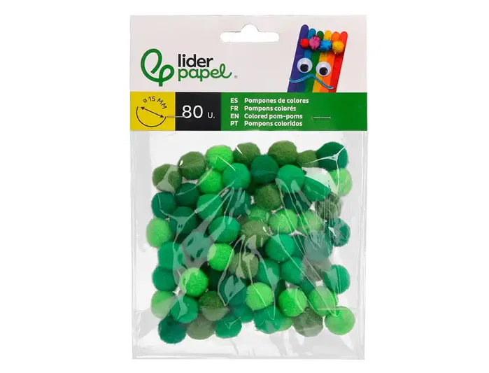 Liderpapel Pompones de Colores Tonalidades Verdes 1,5 cm, 80 unidades