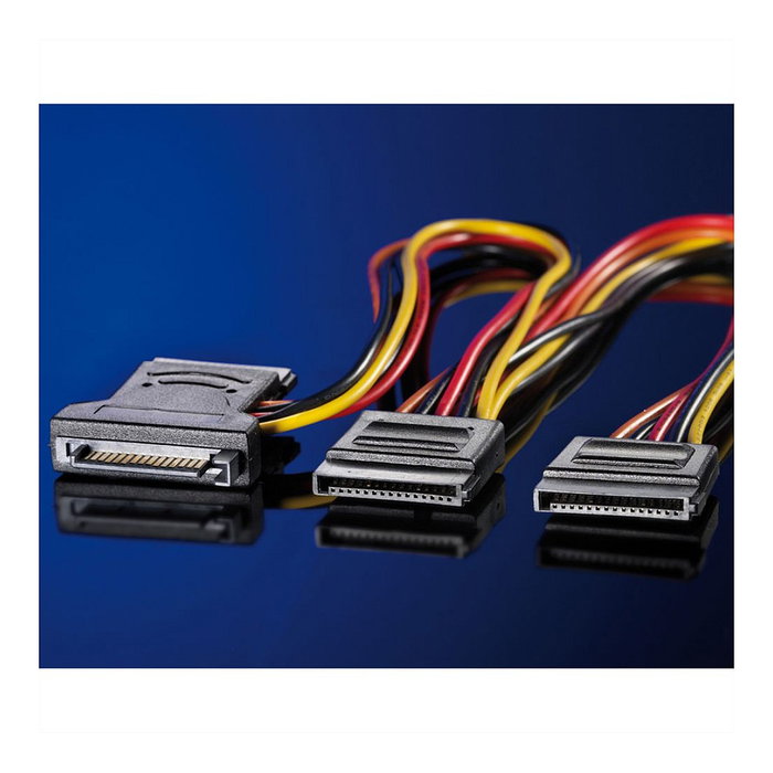 ROLINE Adaptador de Cable de Alimentación Y Interno SATA de 15 Pines a 3 SATA, Negro, 0.3 m, Referencia: Y-ADAPTERKBL SATA/3X SATA