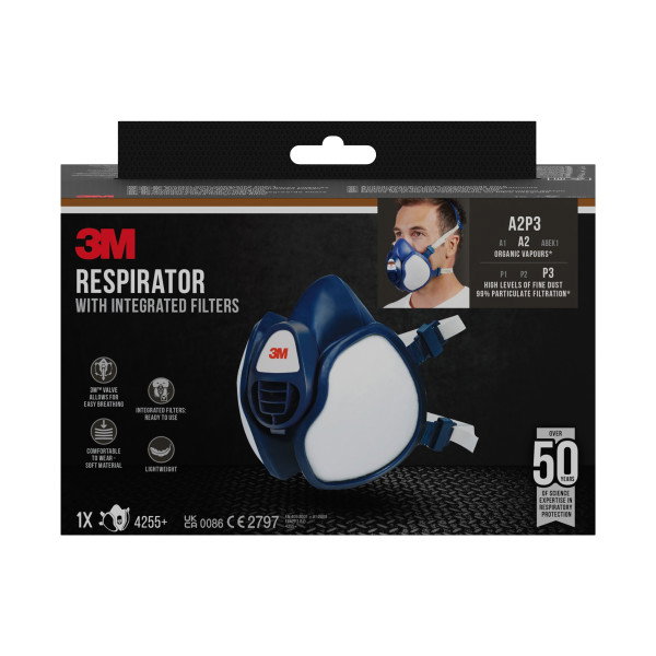 3M Media Máscara con Filtros Integrados FFA2P3R D 4255+ 3M Media Máscara con Filtros Integrados FFA2P3R D 4255+