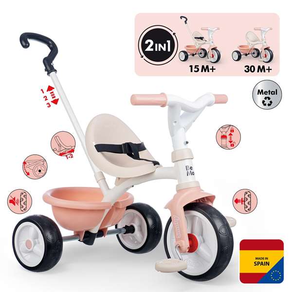 Smoby Be Move - Triciclo Rosa para Niños de 1 Año, Dimensiones 68x52x95 cm, Sin Montaje, Idioma Noruego