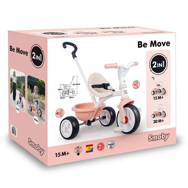 Smoby Be Move - Triciclo Rosa para Niños de 1 Año, Dimensiones 68x52x95 cm, Sin Montaje, Idioma Noruego