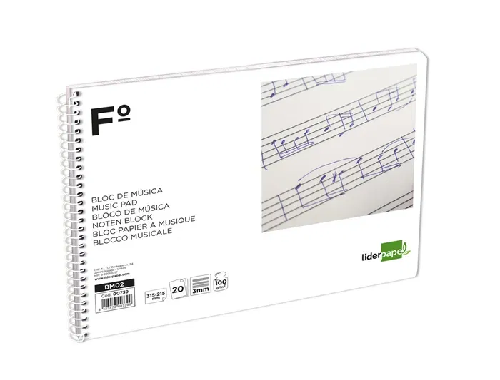 Liderpapel Bloc música pentagrama 3mm folio apaisado 100 g/m2 20 hojas