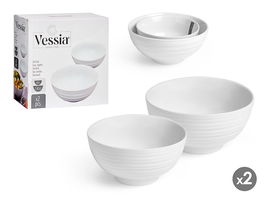 Vessia Set Bol Grande y Pequeño Blanco Porcelana 20x20x9 cm y 15x15x8 cm (Set de 12)
