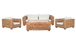 DKD Home Decor Indonesia 1c24 Sofá Natural Crudo Ratán 220 x 98 x 64 cm Set de 4 con Cojines