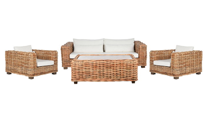 DKD Home Decor Indonesia 1c24 Sofá Natural Crudo Ratán 220 x 98 x 64 cm Set de 4 con Cojines DKD Home Decor Indonesia 1c24 Sofá Natural Crudo Ratán 220 x 98 x 64 cm Set de 4 con Cojines