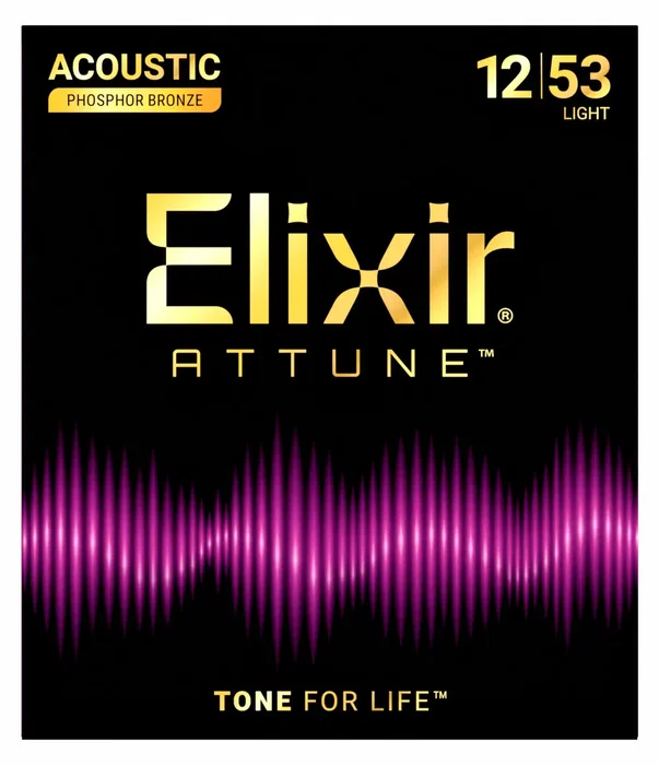 ELIXIR Juego de Cuerdas para Guitarra Acústica Attune 92/8 Phosphor Bronze Light 12-53 - Tono Nítido y Claro, Sensación Natural, Duración Extrema