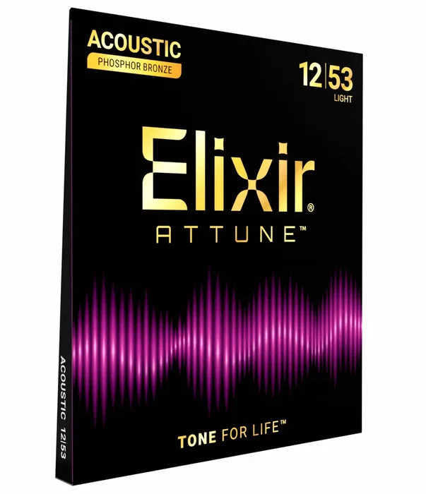 ELIXIR Juego de Cuerdas para Guitarra Acústica Attune 92/8 Phosphor Bronze Light 12-53 - Tono Nítido y Claro, Sensación Natural, Duración Extrema