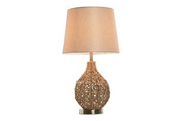 DKD Home Decor Lámpara de Sobremesa Balines Ratán y Lino Beige Natural 33 x 33 x 60 cm