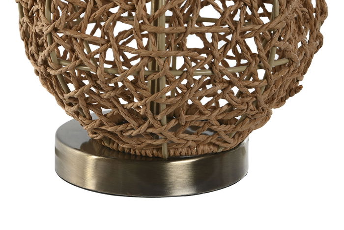 DKD Home Decor Lámpara de Sobremesa Balines Ratán y Lino Beige Natural 33 x 33 x 60 cm