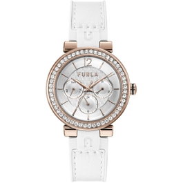 Furla WW00011003L3 Reloj de Mujer con Correa Blanca y Caja Rosa