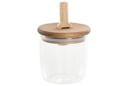 DKD Home Decor Bote de Cristal y Acacia de 300ml con Cuchara