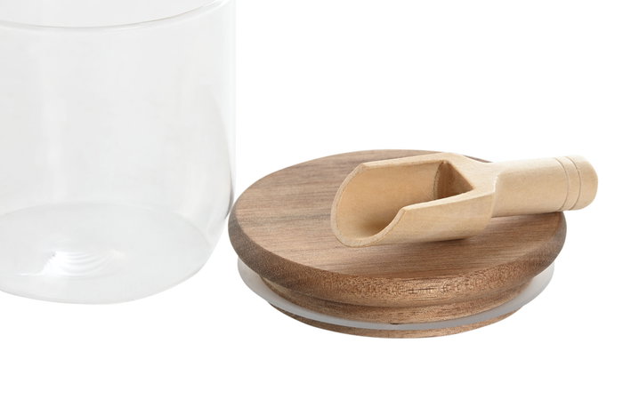 DKD Home Decor Bote de Cristal y Acacia de 300ml con Cuchara