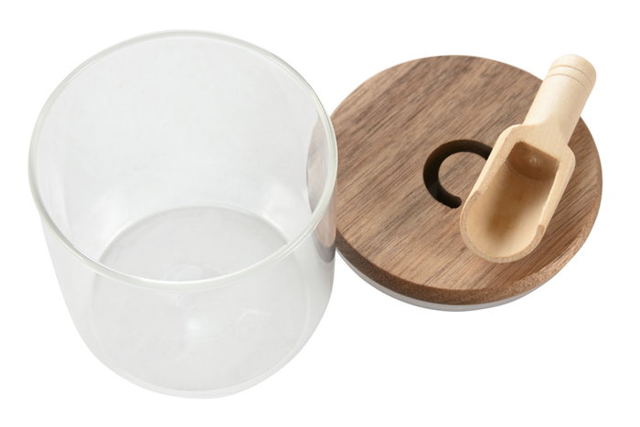 DKD Home Decor Bote de Cristal y Acacia de 300ml con Cuchara