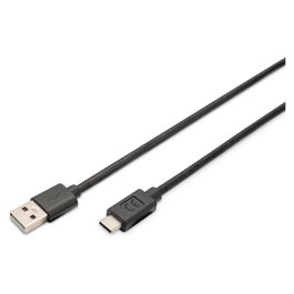Digitus Cable de conexión USB 2.0 USB-A a USB-C, 3 metros, Negro, para transferencia de datos hasta 480 Mbit/s