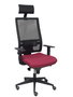 Silla de oficina Horna con mecanismo Sincro tapizada con Tela color Granate y malla color Negro. Equipada con lumbar 1D, Brazos 1D, Cabecero Fijo y Ruedas de parqué