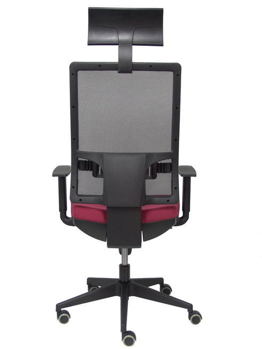 Silla de oficina Horna con mecanismo Sincro tapizada con Tela color Granate y malla color Negro. Equipada con lumbar 1D, Brazos 1D, Cabecero Fijo y Ruedas de parqué Silla de oficina Horna con mecanismo Sincro tapizada con Tela color Granate y malla color Negro. Equipada con lumbar 1D, Brazos 1D, Cabecero Fijo y Ruedas de parqué