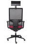 Silla de oficina Horna con mecanismo Sincro tapizada con Tela color Granate y malla color Negro. Equipada con lumbar 1D, Brazos 1D, Cabecero Fijo y Ruedas de parqué