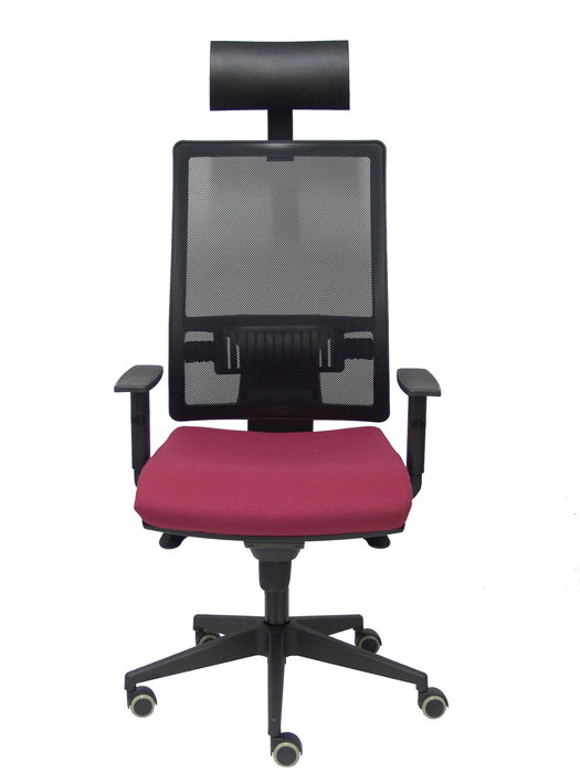 Silla de oficina Horna con mecanismo Sincro tapizada con Tela color Granate y malla color Negro. Equipada con lumbar 1D, Brazos 1D, Cabecero Fijo y Ruedas de parqué Silla de oficina Horna con mecanismo Sincro tapizada con Tela color Granate y malla color Negro. Equipada con lumbar 1D, Brazos 1D, Cabecero Fijo y Ruedas de parqué