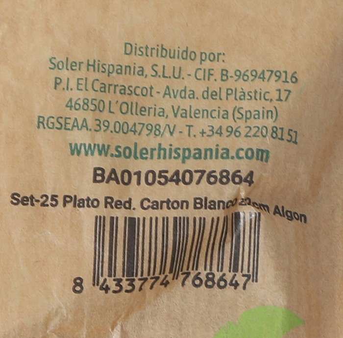 Algon Set 25 Platos Redondos de Cartón Blanco 22 cm (18 Unidades)