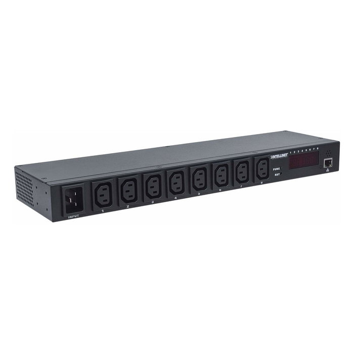 Intellinet PDU Rack 19" 1U 8 Puertos IEC C13 con Entrada C20, Monitoreo de Corriente Temperatura Humedad, Metal Negro, IEC320 C20, 90-240V 20A, CE UL FCC Intellinet PDU Rack 19" 1U 8 Puertos IEC C13 con Entrada C20, Monitoreo de Corriente Temperatura Humedad, Metal Negro, IEC320 C20, 90-240V 20A, CE UL FCC