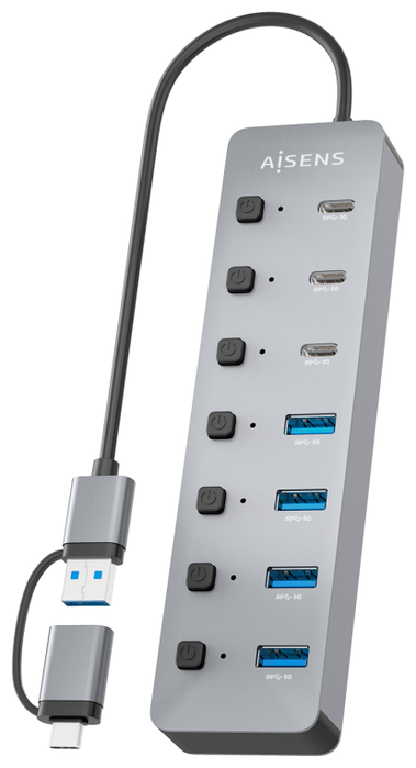 Aisens Hub USB 3.1 Gen1 con 8 Puertos y Botones Independientes, Gris Aisens Hub USB 3.1 Gen1 con 8 Puertos y Botones Independientes, Gris