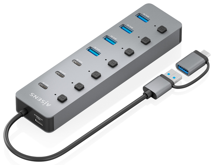 Aisens Hub USB 3.1 Gen1 con 8 Puertos y Botones Independientes, Gris Aisens Hub USB 3.1 Gen1 con 8 Puertos y Botones Independientes, Gris