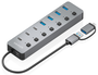 Aisens Hub USB 3.1 Gen1 con 8 Puertos y Botones Independientes, Gris