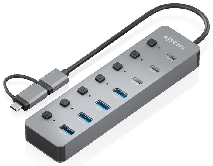 Aisens Hub USB 3.1 Gen1 con 8 Puertos y Botones Independientes, Gris Aisens Hub USB 3.1 Gen1 con 8 Puertos y Botones Independientes, Gris
