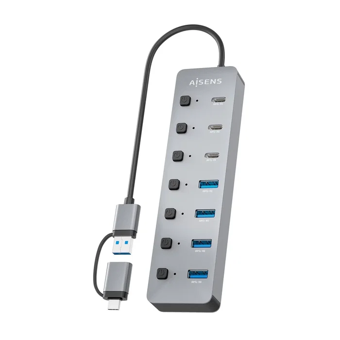 Aisens Hub USB 3.1 Gen1 con 8 Puertos y Botones Independientes, Gris Aisens Hub USB 3.1 Gen1 con 8 Puertos y Botones Independientes, Gris