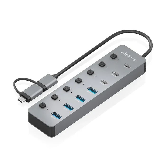 Aisens Hub USB 3.1 Gen1 con 8 Puertos y Botones Independientes, Gris Aisens Hub USB 3.1 Gen1 con 8 Puertos y Botones Independientes, Gris