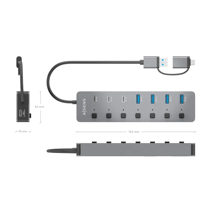 Aisens Hub USB 3.1 Gen1 con 8 Puertos y Botones Independientes, Gris Aisens Hub USB 3.1 Gen1 con 8 Puertos y Botones Independientes, Gris
