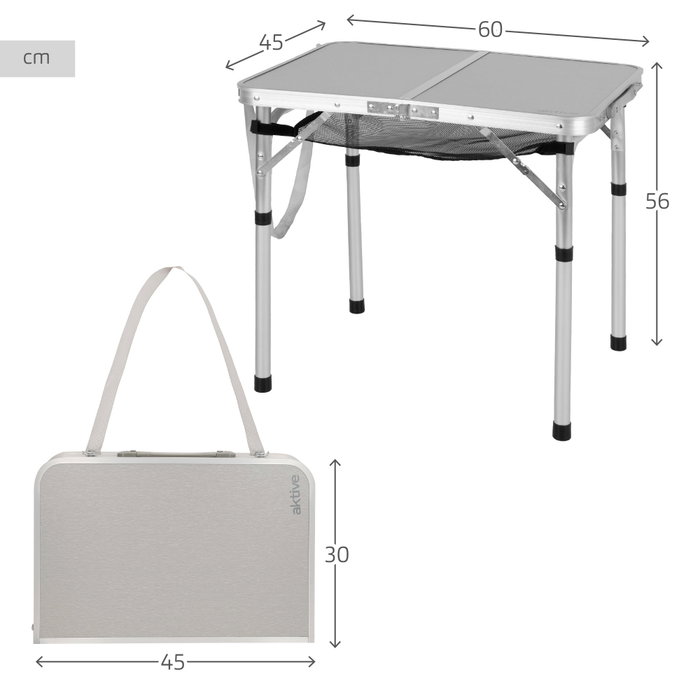 Aktive Mesa plegable camping maletín antideslizante beige con red auxiliar