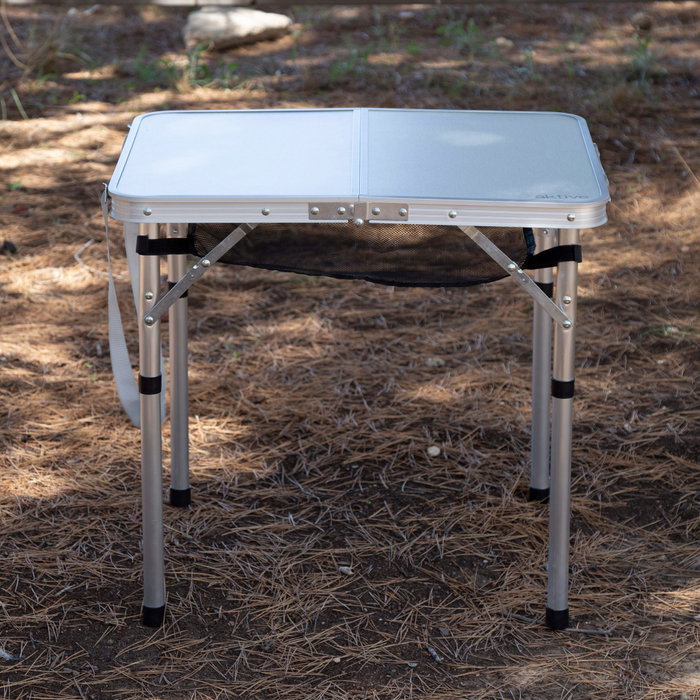 Aktive Mesa plegable camping maletín antideslizante beige con red auxiliar