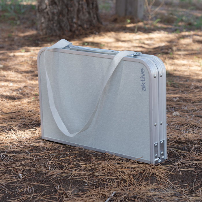 Aktive Mesa plegable camping maletín antideslizante beige con red auxiliar