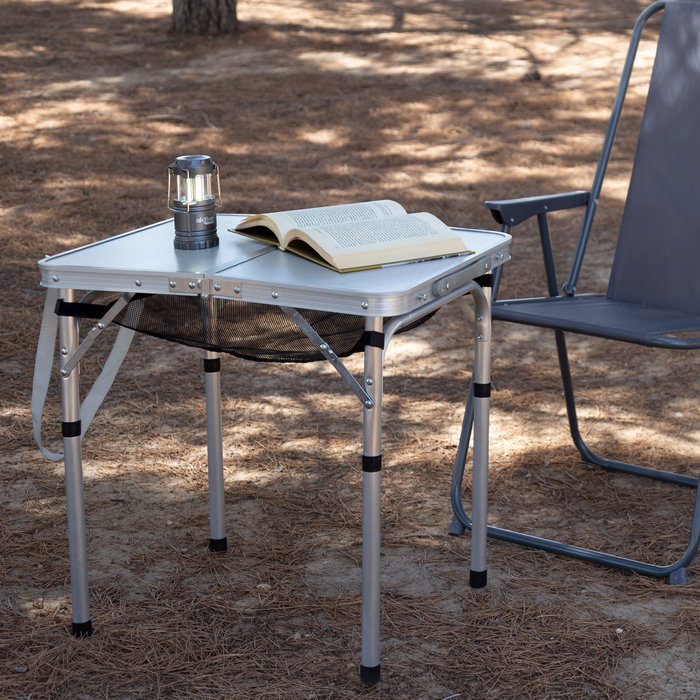 Aktive Mesa plegable camping maletín antideslizante beige con red auxiliar